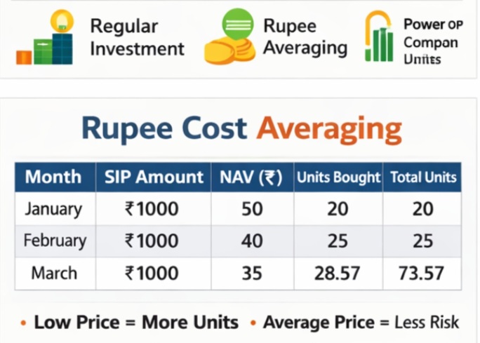 Example showing how rupee cost averaging works in SIP investments